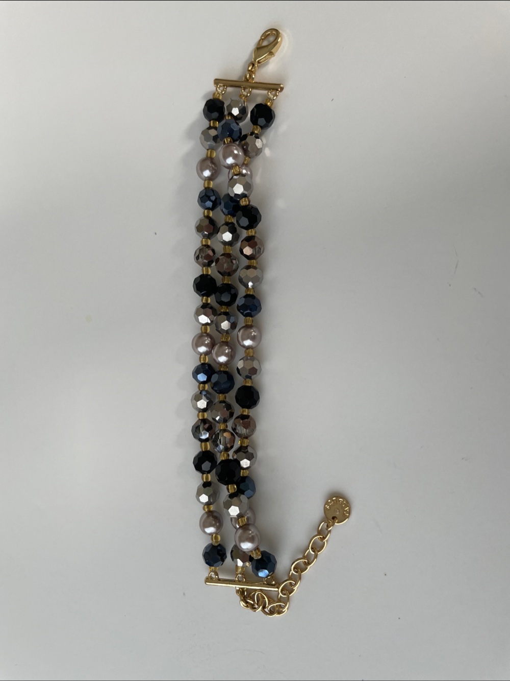 Talbots Triple-Strand Beaded Bracelet in Black, Gray, Pearl & Gold